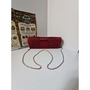 J Francis red satin  clutch handbag featuring a‎ removable shoulder chain...